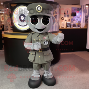 Gray Soldier mascot costume character dressed with a Circle Skirt and Bracelet watches