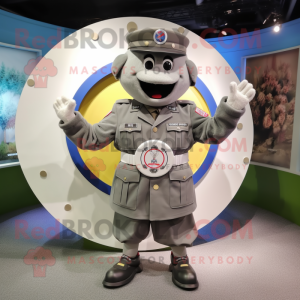 Gray Soldier mascot costume character dressed with a Circle Skirt and Bracelet watches