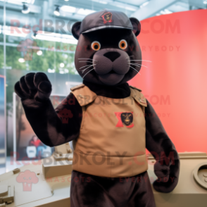 Brown Panther mascot costume character dressed with a Tank Top and Berets