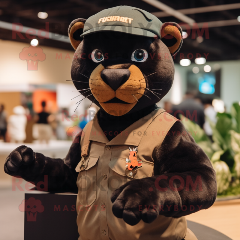 Brown Panther mascot costume character dressed with a Tank Top and Berets