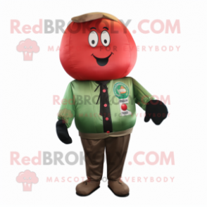 Red Green Bean mascot costume character dressed with a Bomber Jacket and Tie pins