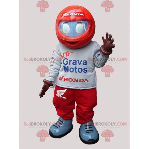 Mascotte de pilote de moto avec un casque et des gants -