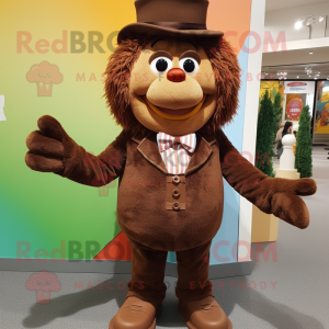 Brown Candy mascot costume character dressed with a Corduroy Pants and Ties