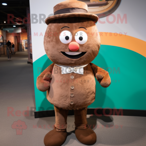 Brown Candy mascot costume character dressed with a Corduroy Pants and Ties