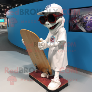White Skateboard mascot costume character dressed with a Cover-up and Reading glasses
