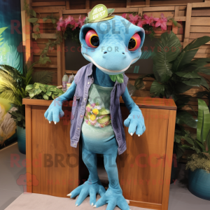 Cyan Geckos maskot drakt...