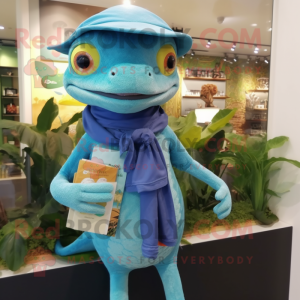 Cyan Geckos maskot drakt...