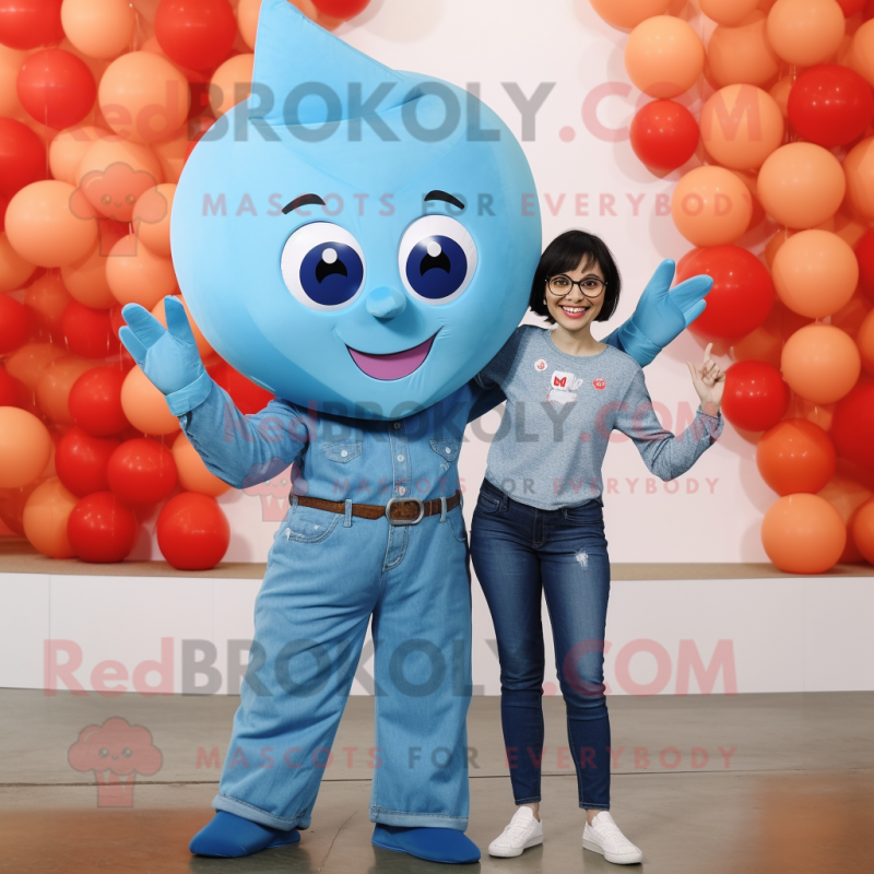 Sky Blue Arrow Of Love mascot costume character dressed with a Mom Jeans and Headbands