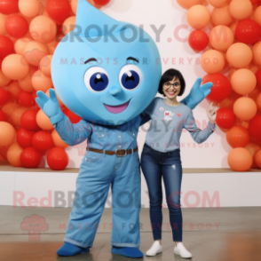Sky Blue Arrow Of Love mascot costume character dressed with a Mom Jeans and Headbands