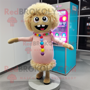 Beige Gumball Machine mascot costume character dressed with a Sweater and Hairpins