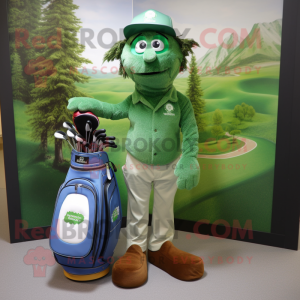 Forest Green Golf Bag mascot costume character dressed with a Chambray Shirt and Cufflinks