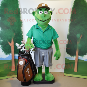 Forest Green Golf Bag mascot costume character dressed with a Chambray Shirt and Cufflinks