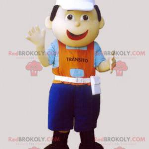 Arbeitermaskottchen mit Mütze und buntem Outfit - Redbrokoly.com
