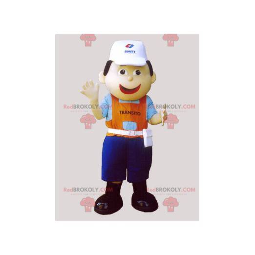 Worker mascot with a cap and a colorful outfit - Redbrokoly.com