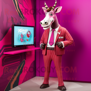 Magenta Okapi mascot costume character dressed with a Blazer and Cummerbunds