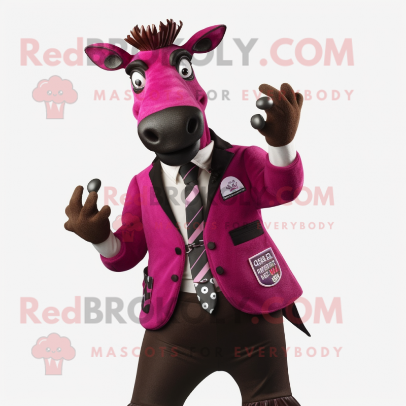 Magenta Okapi mascot costume character dressed with a Blazer and Cummerbunds Magenta Okapi mascot costume character dressed with a Blazer and Cummerbunds