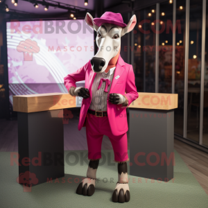 Magenta Okapi mascot costume character dressed with a Blazer and Cummerbunds