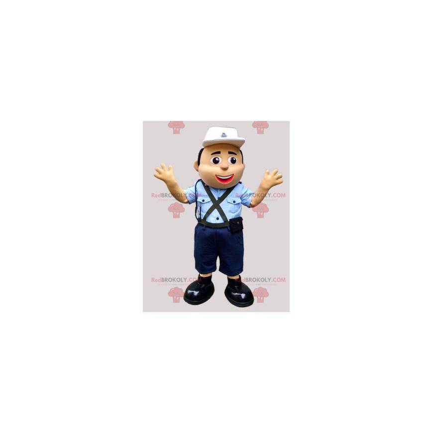 Mascote do policial de uniforme azul com boné - Redbrokoly.com