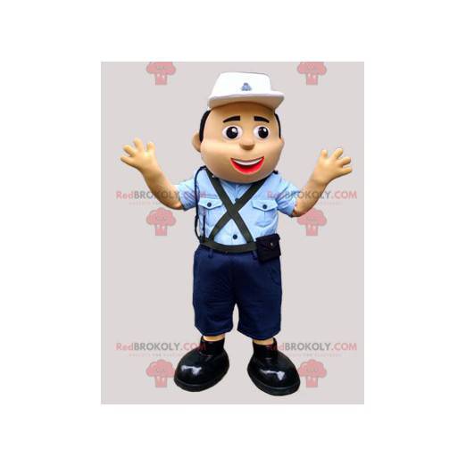 Mascota oficial de policía en uniforme azul con gorra -