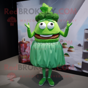 Green Burgers mascot costume character dressed with a Empire Waist Dress and Anklets