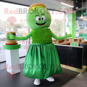 Green Burgers mascot costume character dressed with a Empire Waist Dress and Anklets