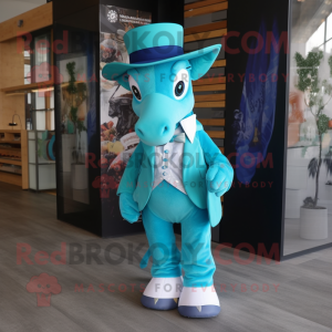 Turquoise Mare mascot costume character dressed with a Suit and Bow ties