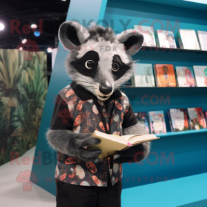 Black Civet mascot costume character dressed with a Cardigan and Reading glasses