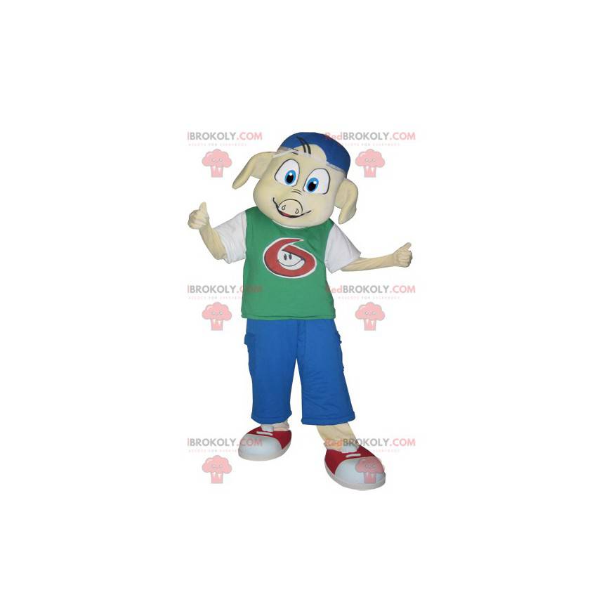 Świnia maskotka ubrana w strój młodzieżowy - Redbrokoly.com