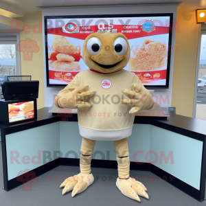 Beige Crab Cakes mascot costume character dressed with a Sweater and Watches