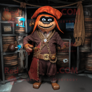 Rust Pirate mascot costume character dressed with a Sheath Dress and Necklaces