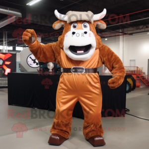 Rust Beef Stroganoff mascot costume character dressed with a Jumpsuit and Suspenders