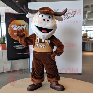 Rust Beef Stroganoff mascot costume character dressed with a Jumpsuit and Suspenders
