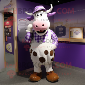 Lavender Hereford Cow mascot costume character dressed with a Shorts and Cufflinks