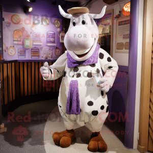 Lavender Hereford Cow mascot costume character dressed with a Shorts and Cufflinks