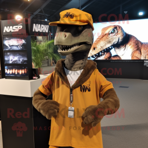 nan Deinonychus mascot costume character dressed with a Cover-up and Caps