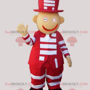 Röd och vit snögubbe maskot med en stor hatt - Redbrokoly.com