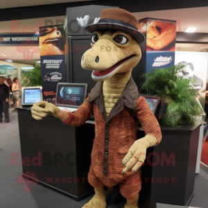 nan Deinonychus mascot costume character dressed with a Cover-up and Caps