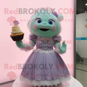nan Cupcake mascot costume character dressed with a Evening Gown and Brooches