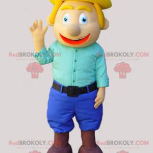 Mascot blond man dressed in blue - Redbrokoly.com