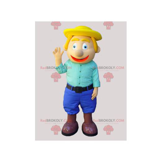 Mascotte uomo biondo vestito di blu - Redbrokoly.com