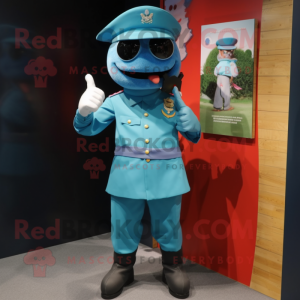 Turquoise Navy Soldier mascot costume character dressed with a Dress and Anklets