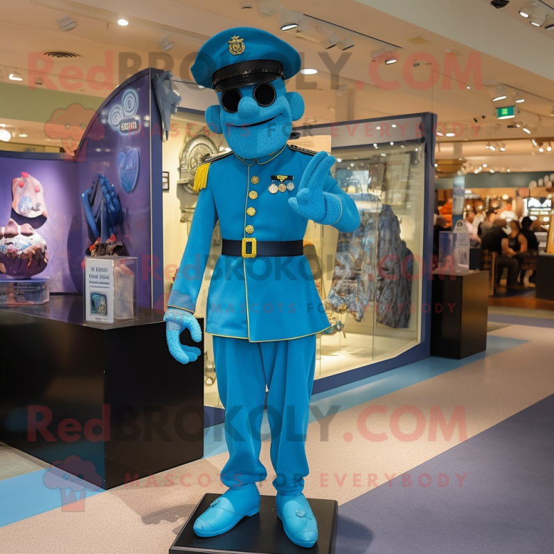 Turquoise Navy Soldier mascot costume character dressed with a Dress and Anklets