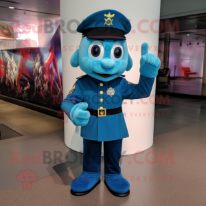 Turquoise Navy Soldier mascot costume character dressed with a Dress and Anklets