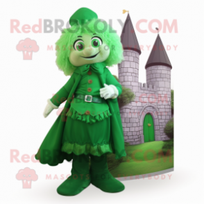 Forest Green Irish Castle mascot costume character dressed with a Blouse and Anklets
