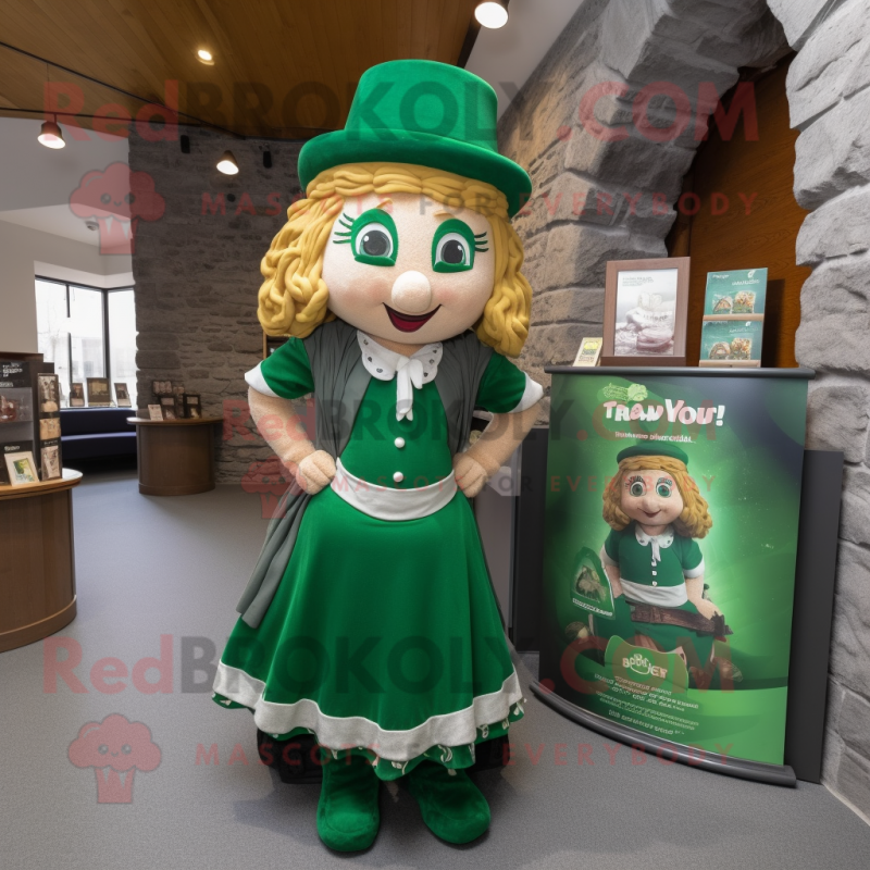 Forest Green Irish Castle mascot costume character dressed with a Blouse and Anklets Forest Green Irish Castle mascot costume character dressed with a Blouse and Anklets