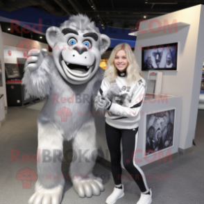 Silver Chimpanzee mascot costume character dressed with a Mini Skirt and Mittens