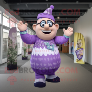 Lavender Strongman mascot costume character dressed with a Maxi Dress and Headbands