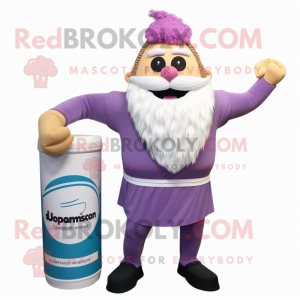 Lavender Strongman mascot costume character dressed with a Maxi Dress and Headbands