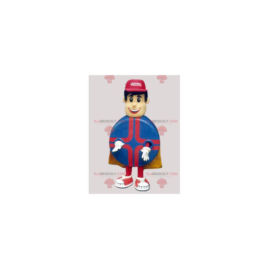 Superhelt mann maskot med en rund kropp - Redbrokoly.com