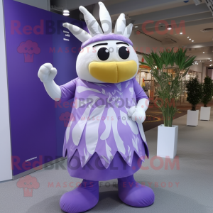 Lavender Strongman mascot costume character dressed with a Maxi Dress and Headbands